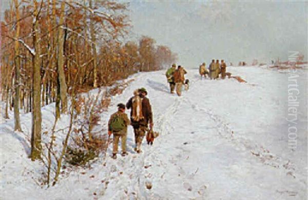 Treibjagd Im Winter Oil Painting by Hugo Muehlig