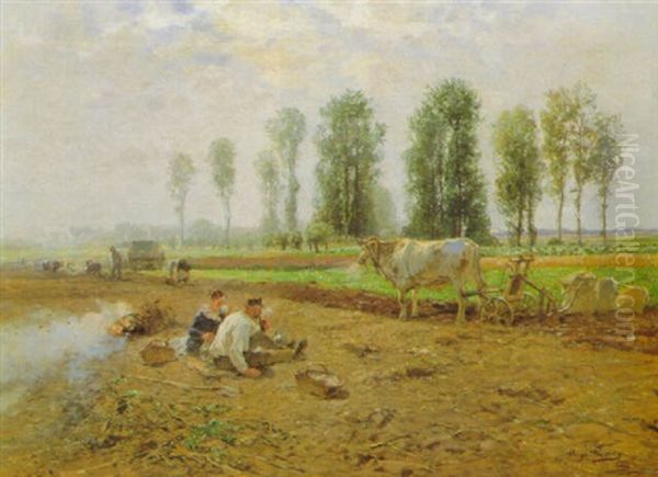 Mittagsrast Bei Der Kartoffelernte Oil Painting by Hugo Muehlig