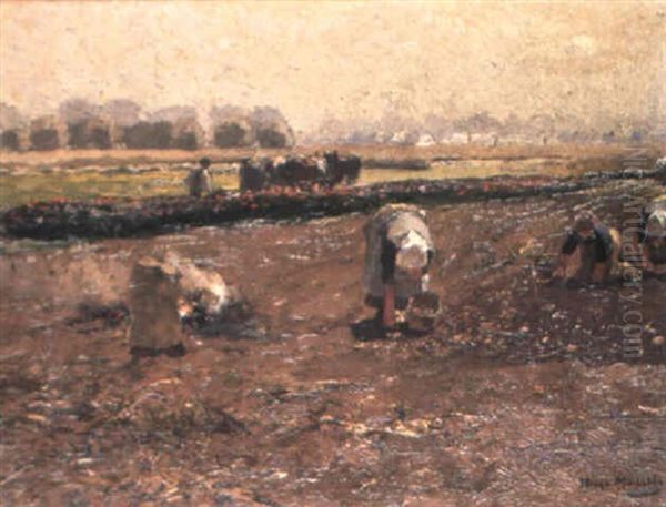 Workers In The Field Oil Painting by Hugo Muehlig