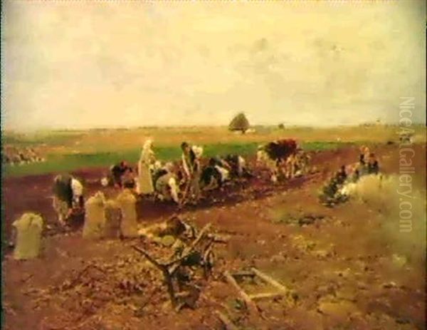 Bei Der Kartoffelernte Oil Painting by Hugo Muehlig