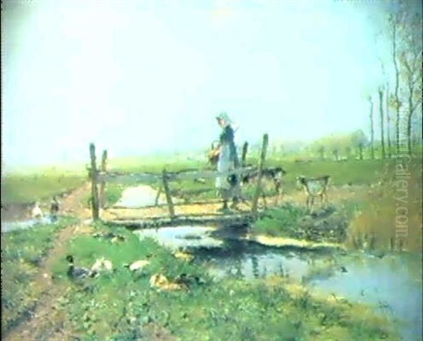 Die Junge Ziegenhriten Oil Painting by Hugo Muehlig