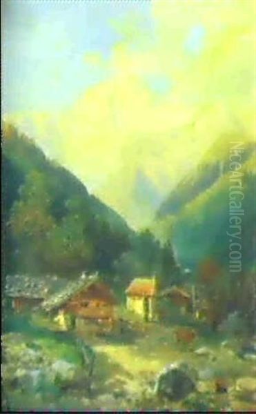 Gebirgslandschaft. Oil Painting by Hugo Muehlig