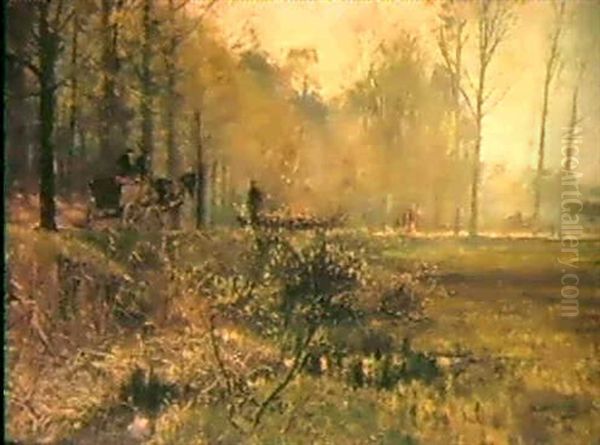 Fruhling Im Grafenberger Wald Bei                           Dusseldorf Oil Painting by Hugo Muehlig