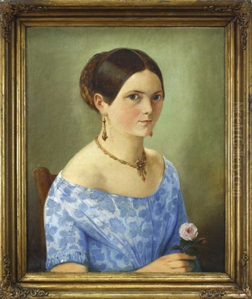 Bildnis Einer Jungen Frau In Blauem Kleid, Auf Einem Stuhl Sitzend Oil Painting by Meno Muehlig