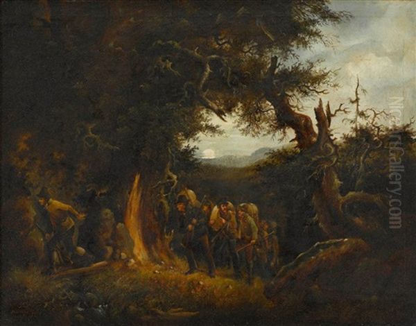 Schmuggler In Nachtlicher Waldlandschaft Oil Painting by Meno Muehlig