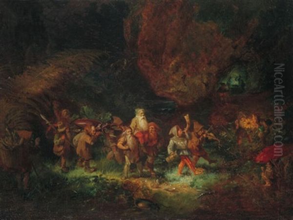 Die Jagdprozession Der Zwerge Oil Painting by Meno Muehlig