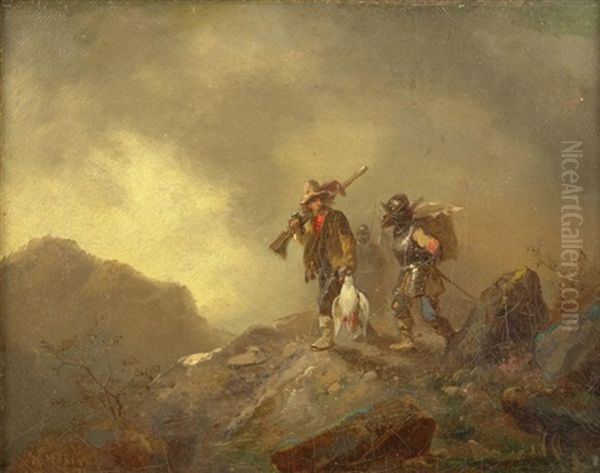 Ein Jager Und Musketiere Im Hochgebirge Oil Painting by Meno Muehlig