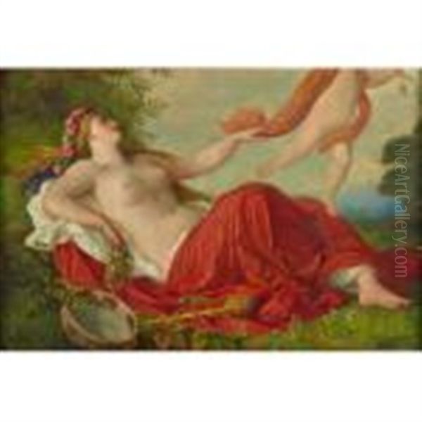 Venus And Cupid Oil Painting by Julius Muhr