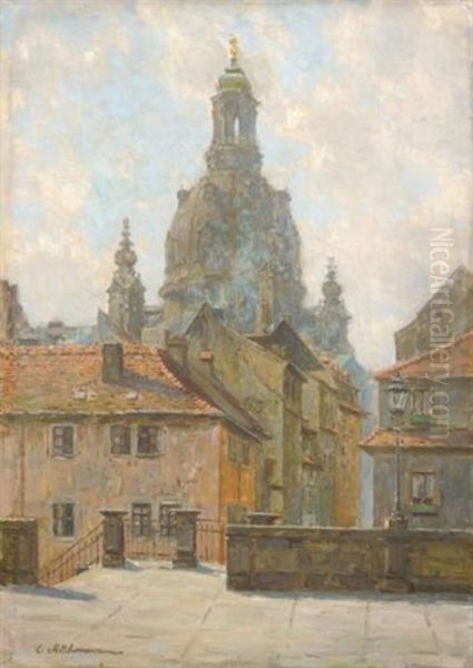 Dresden - Malerwinkel Mit Blick Auf Die Frauenkirche Oil Painting by Ludwig Muhrmann