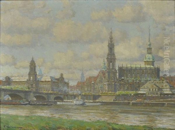 Ansicht Von Dresden: Blick Auf Die Altstadt Mit Augustusbrucke An Einem Sommertag Oil Painting by Ludwig Muhrmann