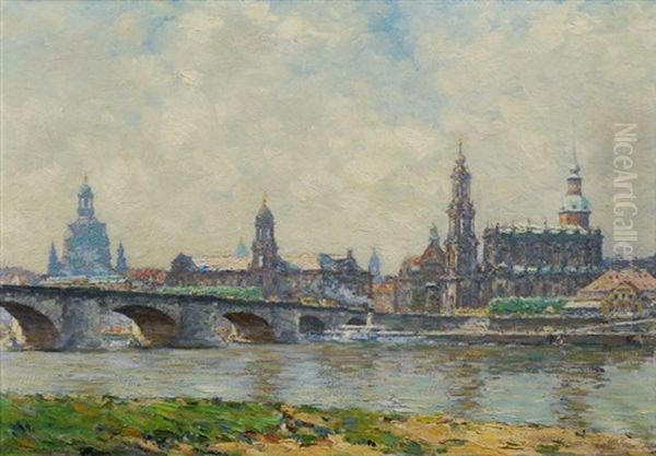 Dresden - Blick Vom Neustadter Ufer Auf Die Altstadt Oil Painting by Ludwig Muhrmann