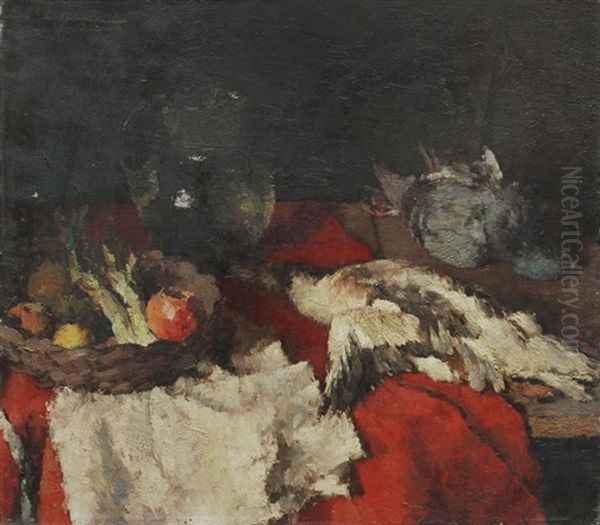 Stilleben Mit Ente, Taube Und Glaskrug Oil Painting by Ludwig Muhrmann