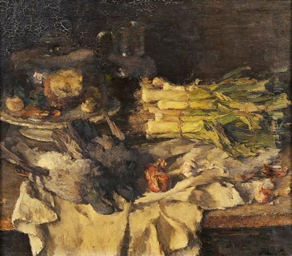 Stillleben Mit Tauben Und Lauch Oil Painting by Ludwig Muhrmann