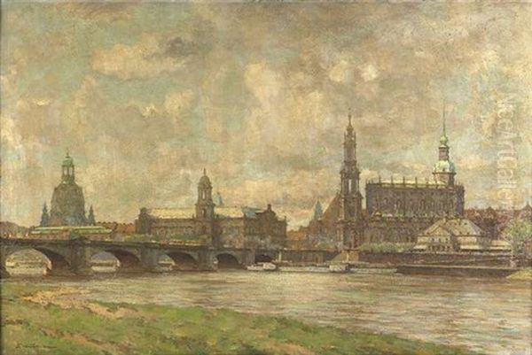 Blick Auf Dresden Mit Frauenkirche, Augustusbrucke Und Hofkirche Oil Painting by Ludwig Muhrmann