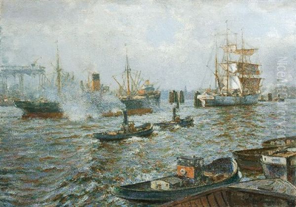 Hamburger Hafen Oil Painting by Ludwig Muhrmann