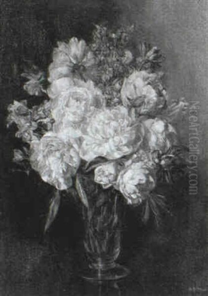 Still Life With Peonies, Delphinium And Dahlias Oil Painting by Anne Davidson Muir