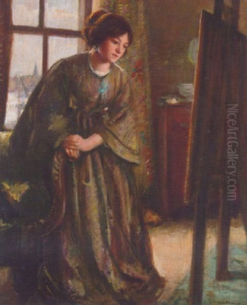 Admiring Her Portrait Oil Painting by David Thomas Muirhead