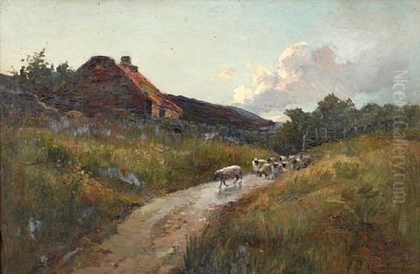 The Herd's Hut - Evening Oil Painting by John Muirhead