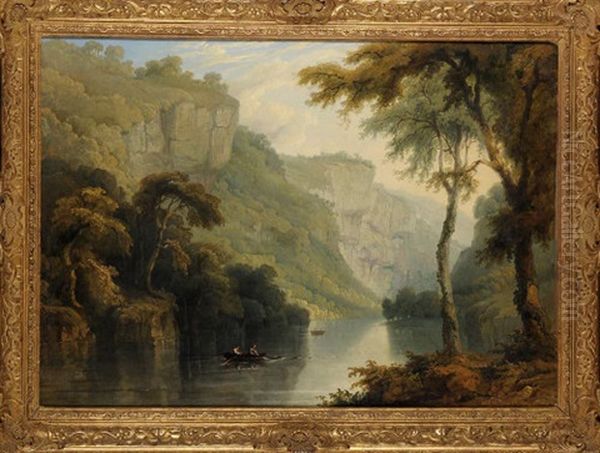 A River Scene With Fishermen Setting A Net Oil Painting by Jeremiah Hodges Mulcahy