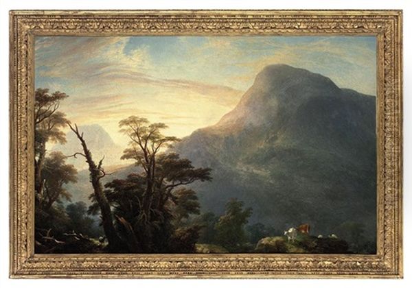 A Mountainous Landscape With Cattle Oil Painting by Jeremiah Hodges Mulcahy