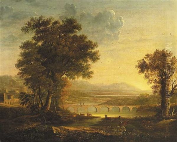 A Classical Landscape Composition Oil Painting by Jeremiah Hodges Mulcahy