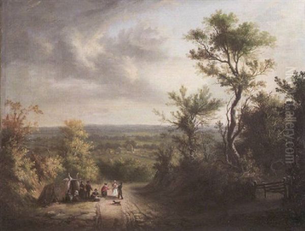 Roadside With Gypsies' Encampment Oil Painting by Jeremiah Hodges Mulcahy