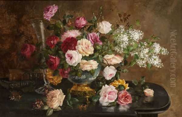 Nature Morte Avec Fleurs Sur Une Table Oil Painting by Camille van Mulders