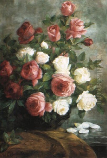 Still Life With Roses Oil Painting by Camille van Mulders