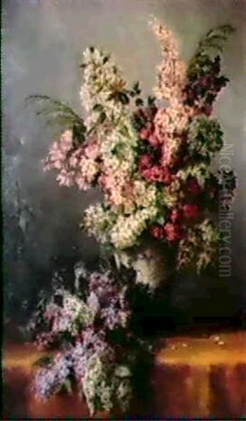 Vase De Fleurs Et Lilas Oil Painting by Camille van Mulders