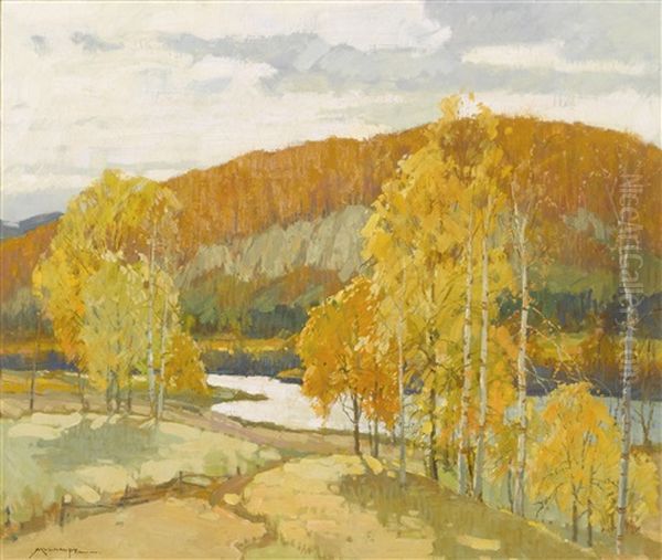 Autumn Oil Painting by Frederick J. Mulhaupt