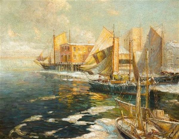 Winter,  Gloucester Harbor Oil Painting by Frederick J. Mulhaupt