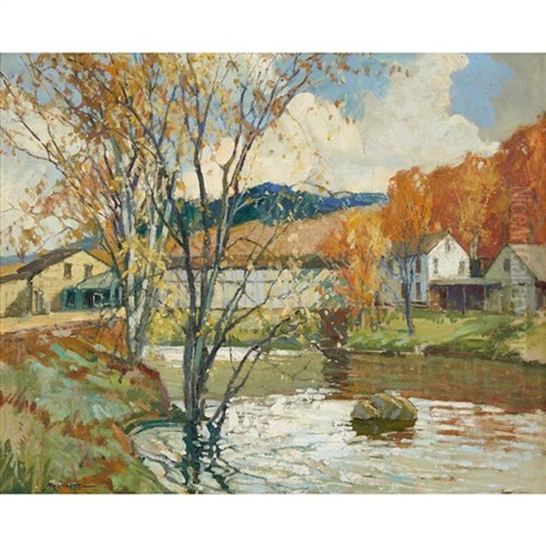 Covered Bridge, Stowe, Vermont Oil Painting by Frederick J. Mulhaupt