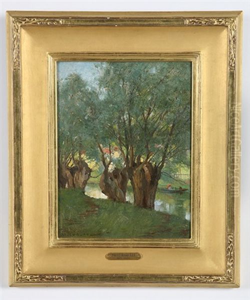 Riverside Landscape Oil Painting by Frederick J. Mulhaupt