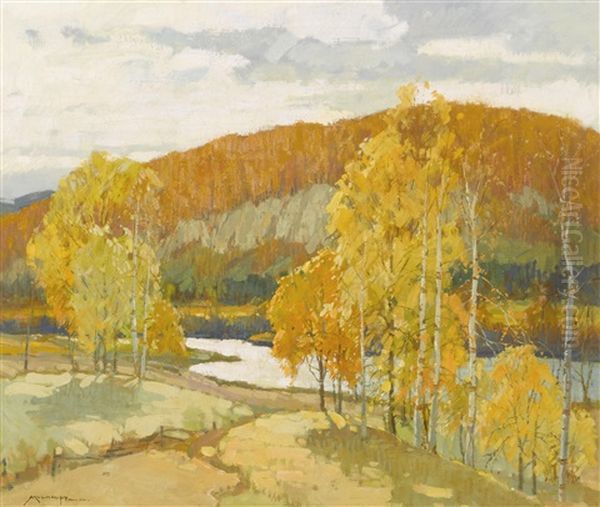 Autumn Oil Painting by Frederick J. Mulhaupt