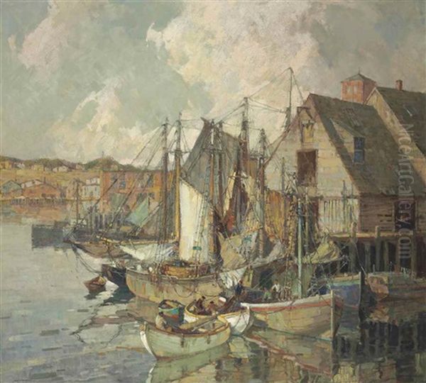 An Ever-busy Harbor, Gloucester, Massachusetts Oil Painting by Frederick J. Mulhaupt