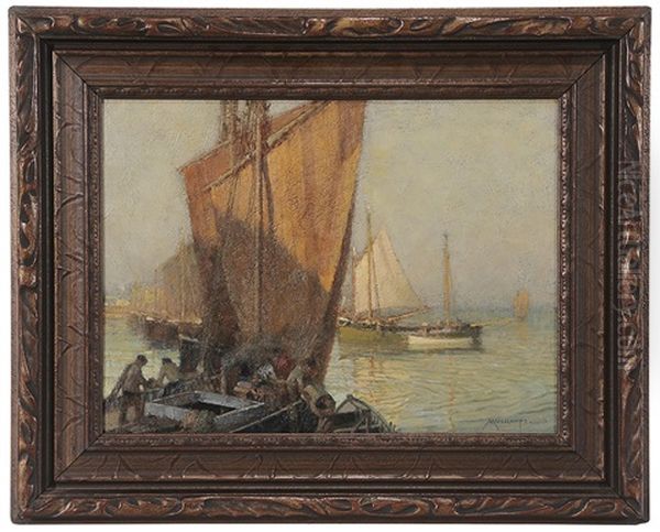 Harbour Of St. Pierre Or St. Ives Oil Painting by Frederick J. Mulhaupt