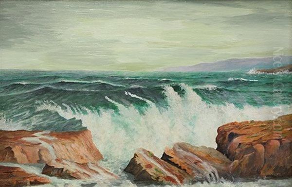 Crashing Waves Oil Painting by Frederick J. Mulhaupt