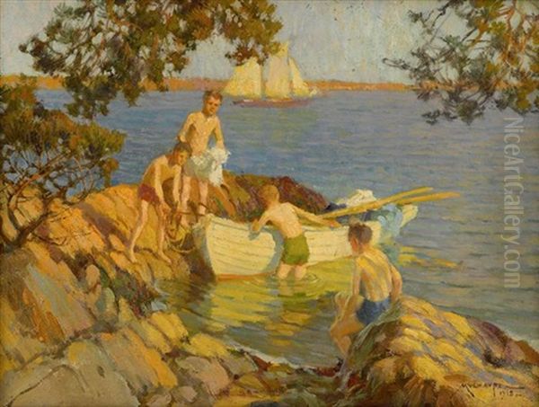 Shipping Off Oil Painting by Frederick J. Mulhaupt