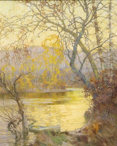 An October Evening Oil Painting by Frederick J. Mulhaupt