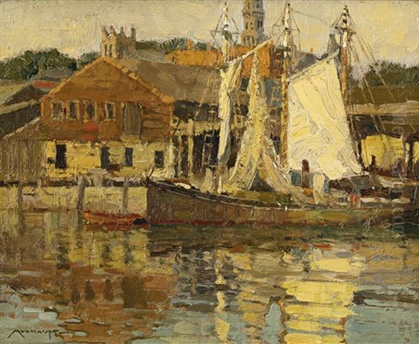 Atlantis Wharf Oil Painting by Frederick J. Mulhaupt