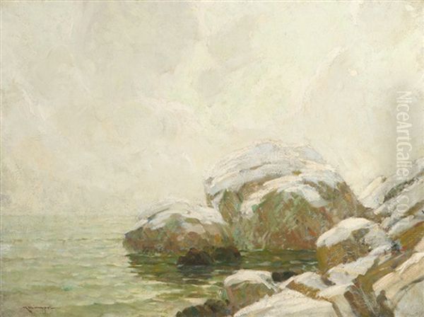 Coastal Rocks Oil Painting by Frederick J. Mulhaupt