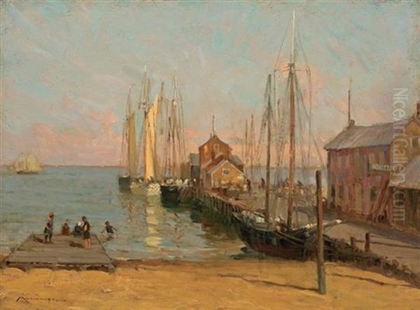 Old Central Wharf, Provincetown, Massachusetts Oil Painting by Frederick J. Mulhaupt