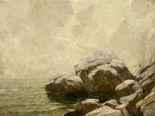 Coastal Rocks Oil Painting by Frederick J. Mulhaupt