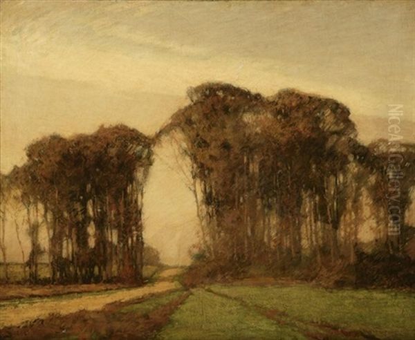 A Road Through An Autumnal Grove Oil Painting by Frederick J. Mulhaupt