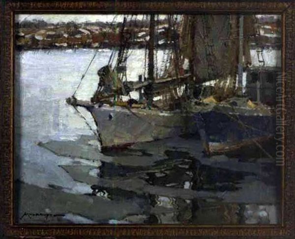 Moving Ice, Gloucester Harbor Oil Painting by Frederick J. Mulhaupt