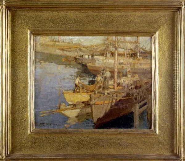 At The Guinea Wharf, Gloucester, Massachusetts Oil Painting by Frederick J. Mulhaupt