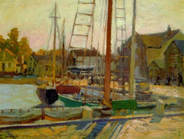 Fishing Docks Oil Painting by Frederick J. Mulhaupt