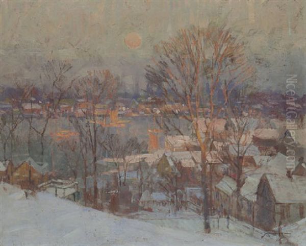 Gloucester Harbor, Winter Oil Painting by Frederick J. Mulhaupt