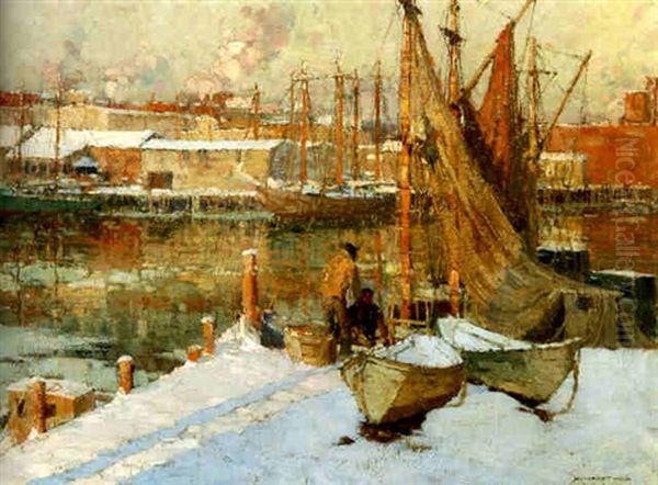 Guinea Wharf, Gloucester, Massachusetts Oil Painting by Frederick J. Mulhaupt