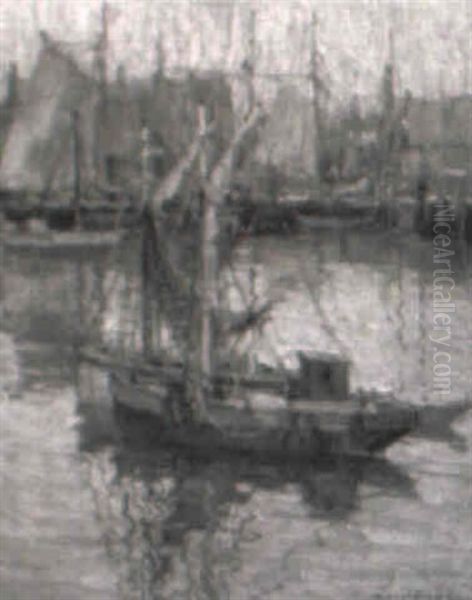 Guinea Boats, Gloucester Evening Oil Painting by Frederick J. Mulhaupt